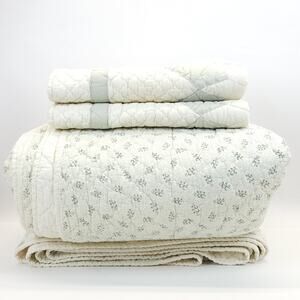 Sanderson Star Bed Quilt 3-Set FQ Green Cotton Reversible St Patrick Cottage EUC